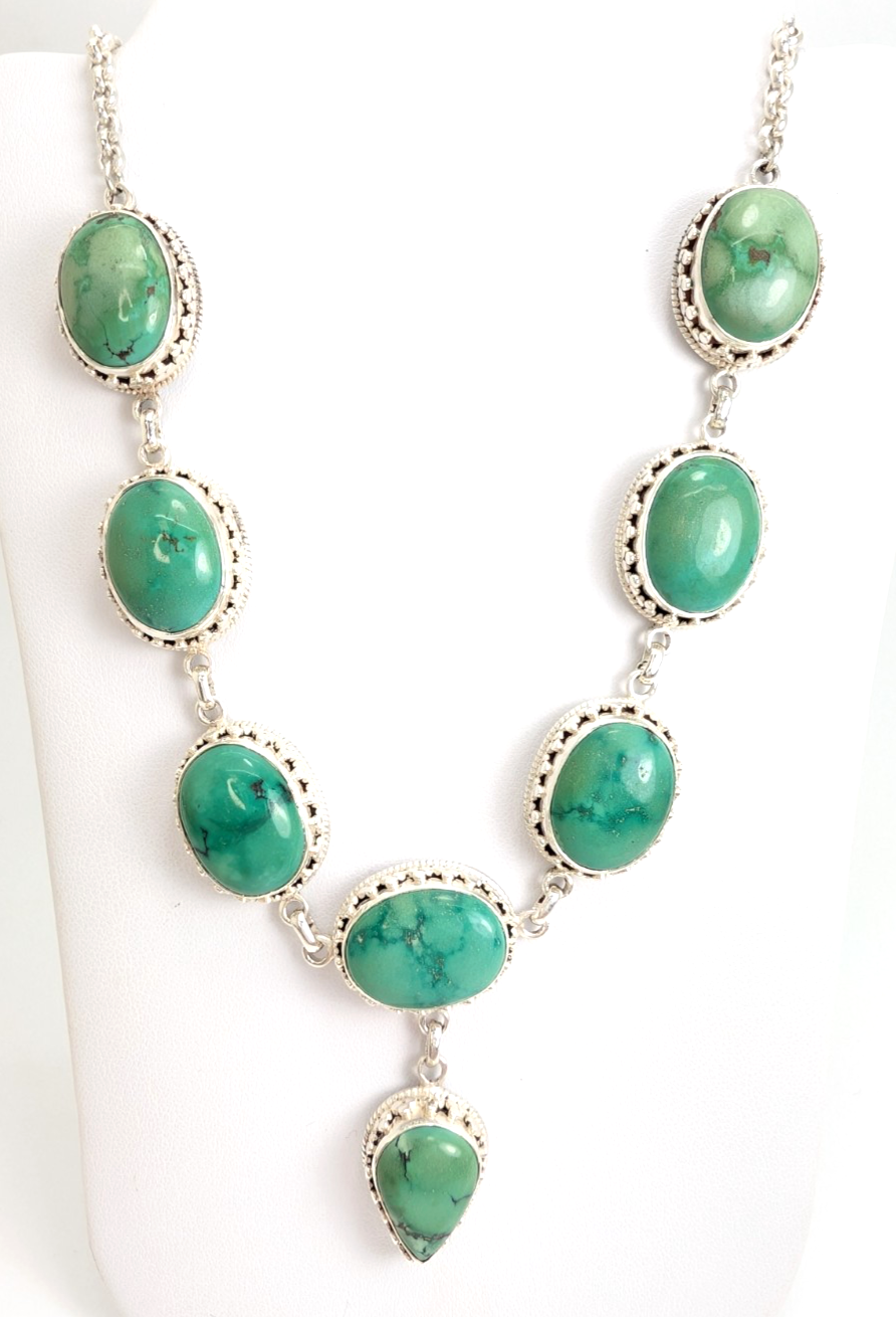 Sterling Silver 925 15" Necklace Turquoise R970- FOX1894 - Image 2