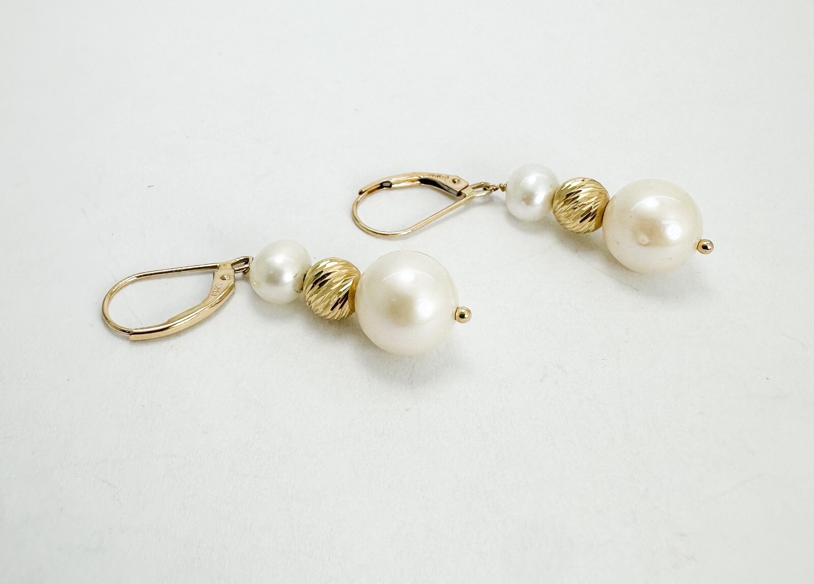 EFFY 14K Yellow Gold Pearl & Ribbed Gold Ball Dangle Earrings N131 - Image 7