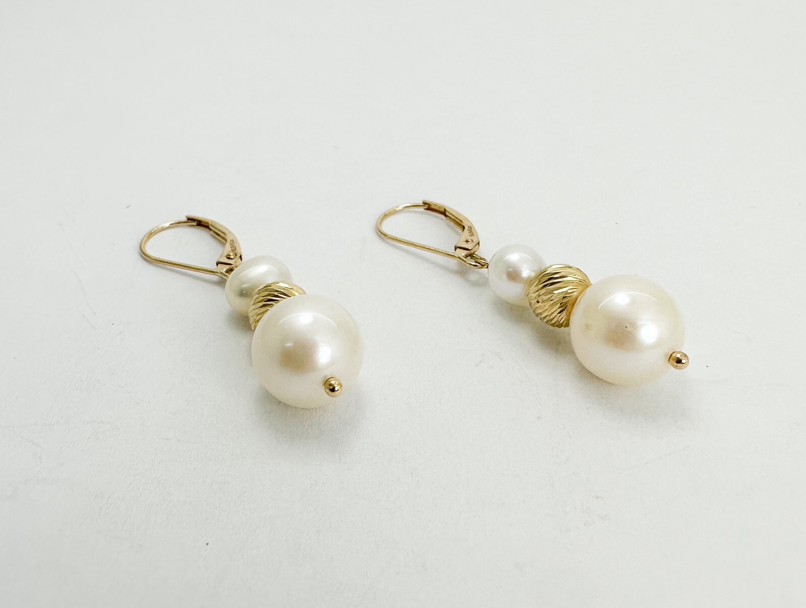 EFFY 14K Yellow Gold Pearl & Ribbed Gold Ball Dangle Earrings N131 - Image 8