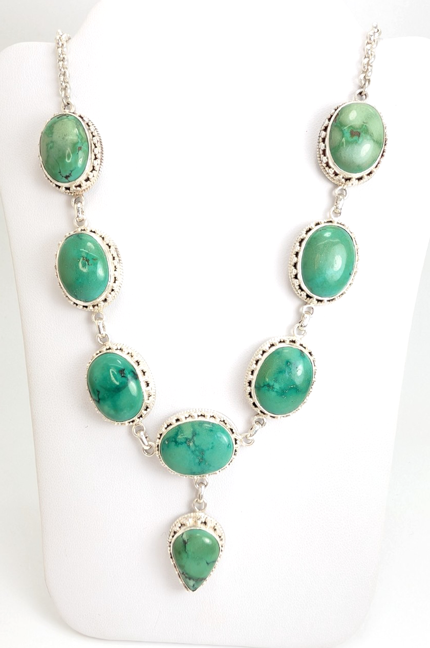 Sterling Silver 925 15" Necklace Turquoise R970- FOX1894 - Image 5