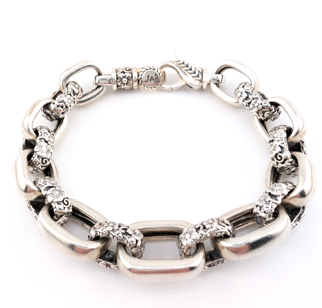 Sterling Silver 925 JAI John Hardy Floral Textured Link Bracelet 17286