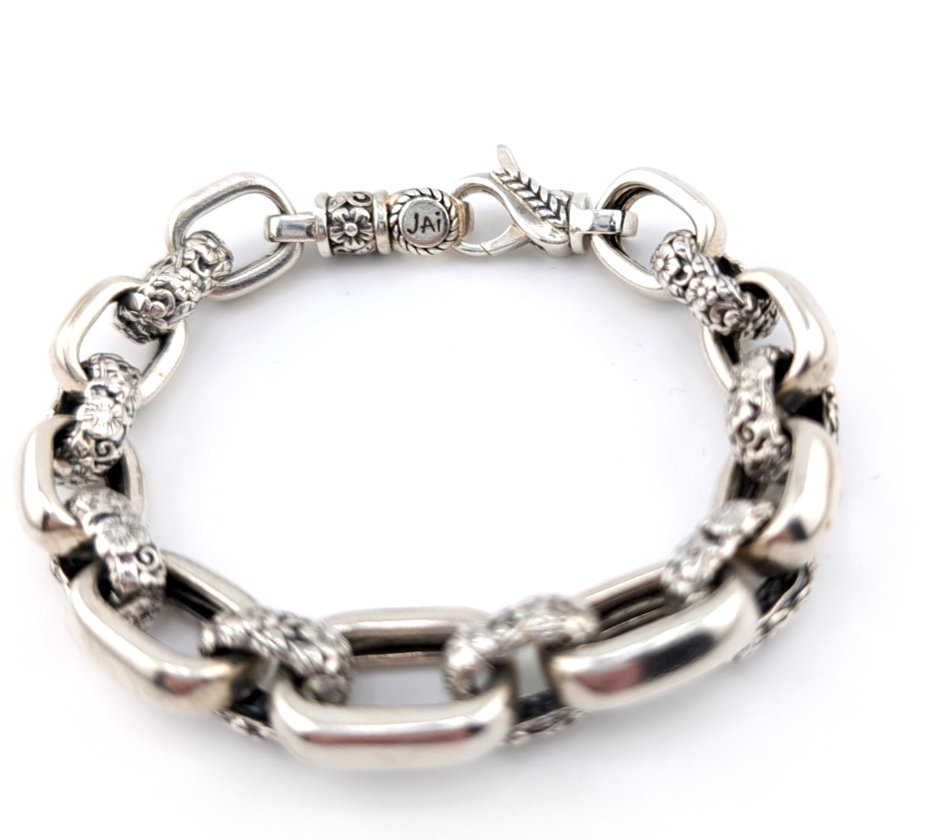 Sterling Silver 925 JAI John Hardy Floral Textured Link Bracelet 17286 - Image 5