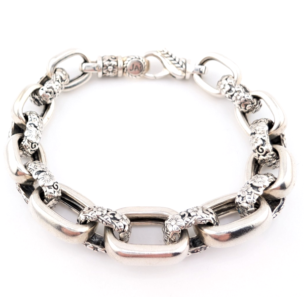 Sterling Silver 925 JAI John Hardy Floral Textured Link Bracelet 17286 - Image 6