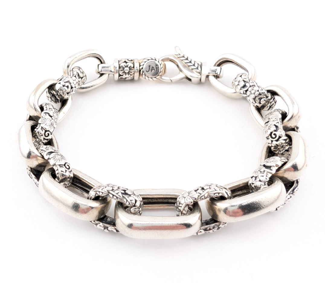 Sterling Silver 925 JAI John Hardy Floral Textured Link Bracelet 17286 - Image 8