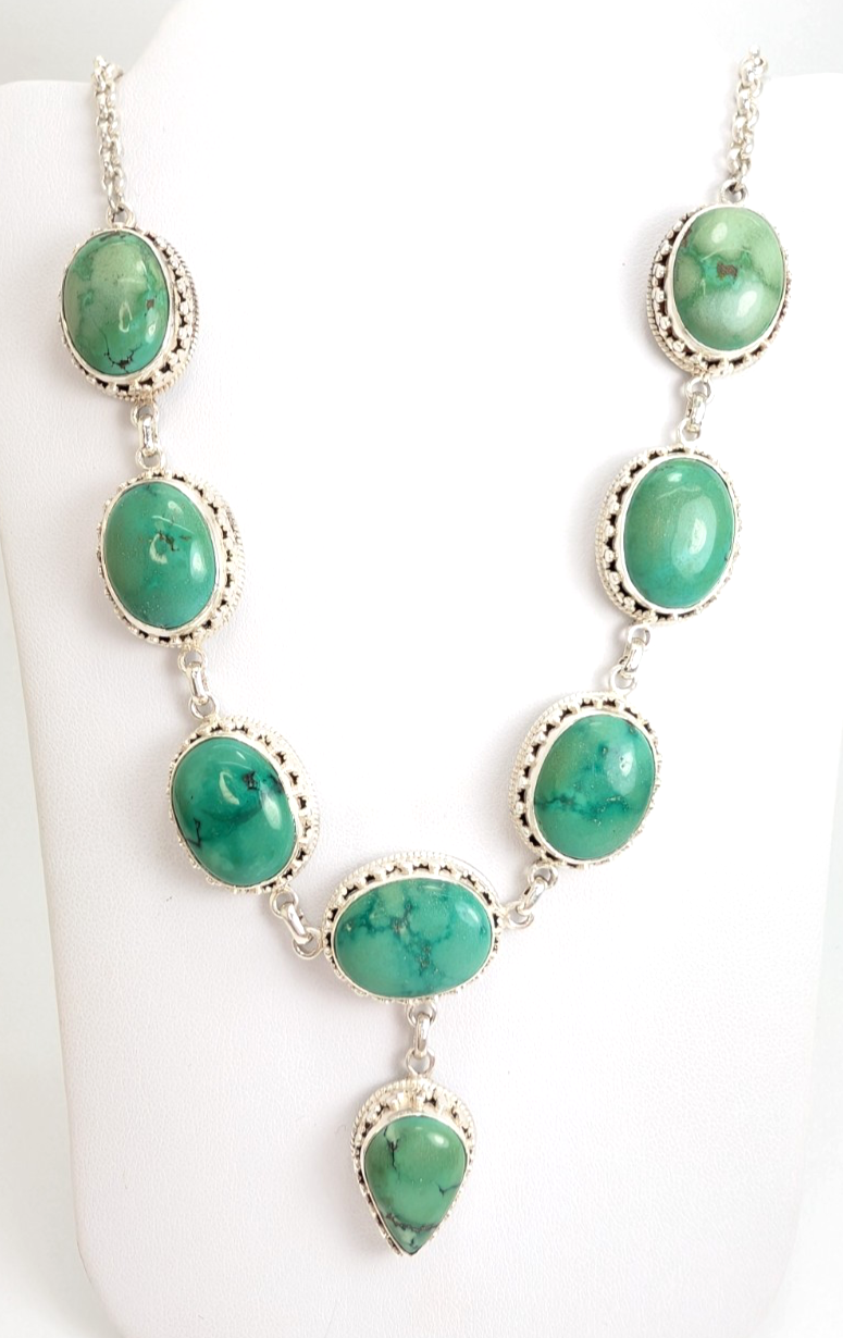Sterling Silver 925 15" Necklace Turquoise R970- FOX1894 - Image 6