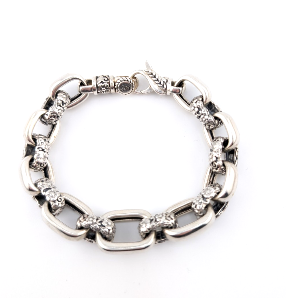Sterling Silver 925 JAI John Hardy Floral Textured Link Bracelet 17286 - Image 9