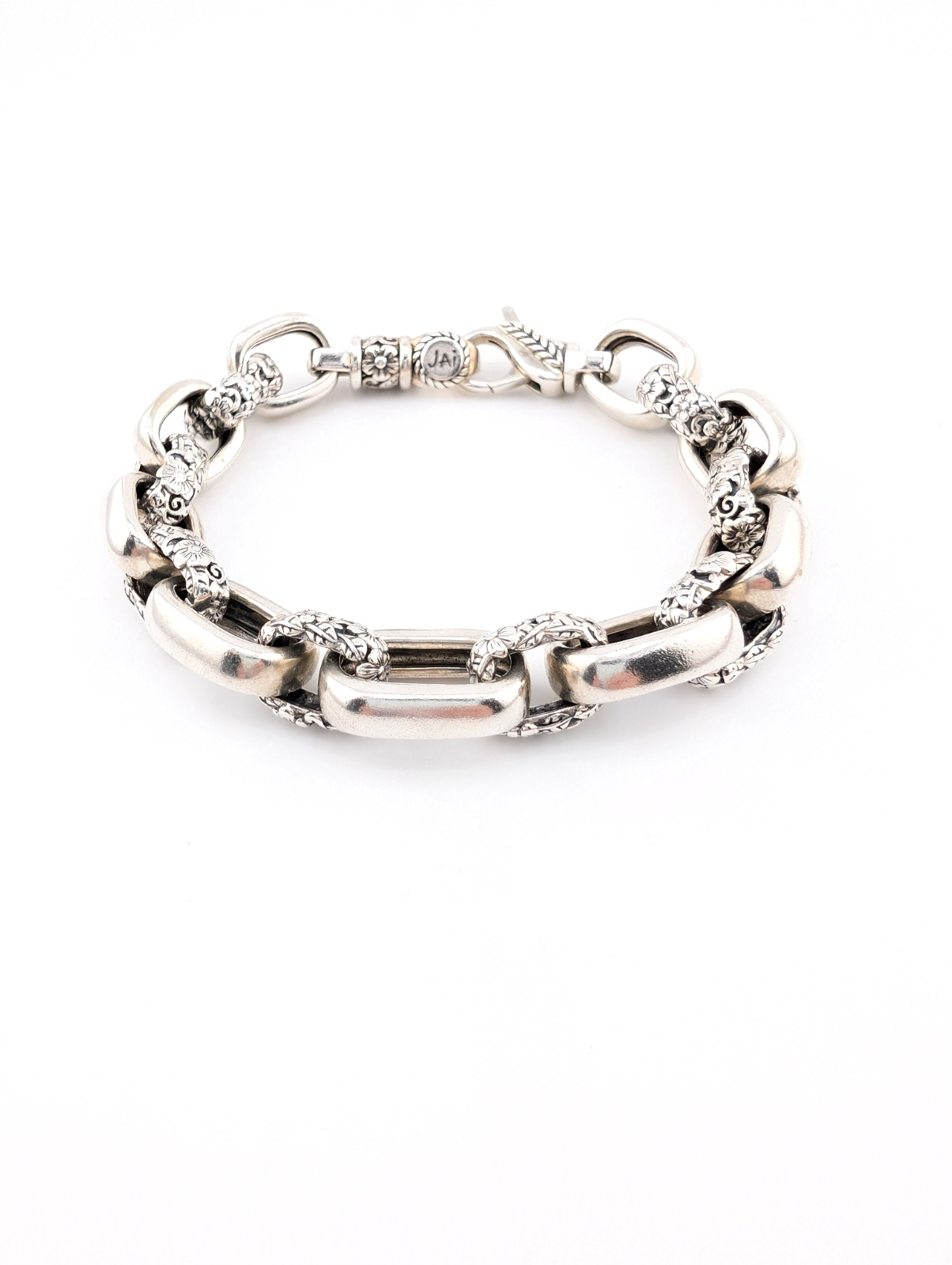 Sterling Silver 925 JAI John Hardy Floral Textured Link Bracelet 17286 - Image 10