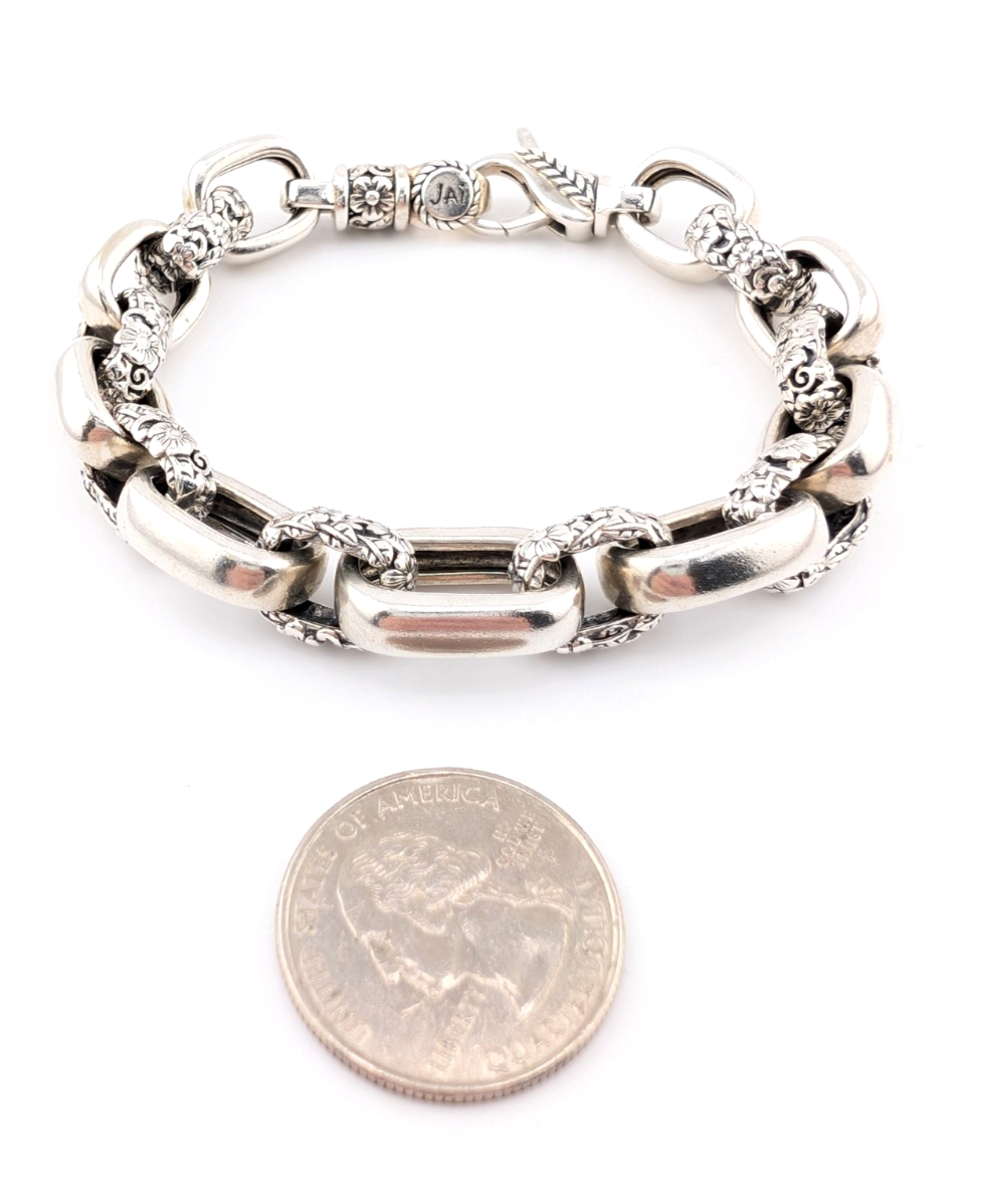 Sterling Silver 925 JAI John Hardy Floral Textured Link Bracelet 17286 - Image 11