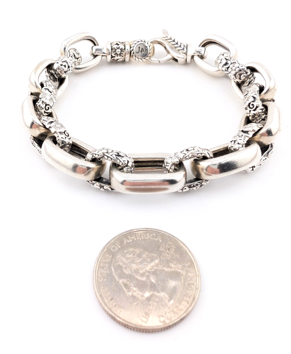 Sterling Silver 925 JAI John Hardy Floral Textured Link Bracelet 17286 - Image 12