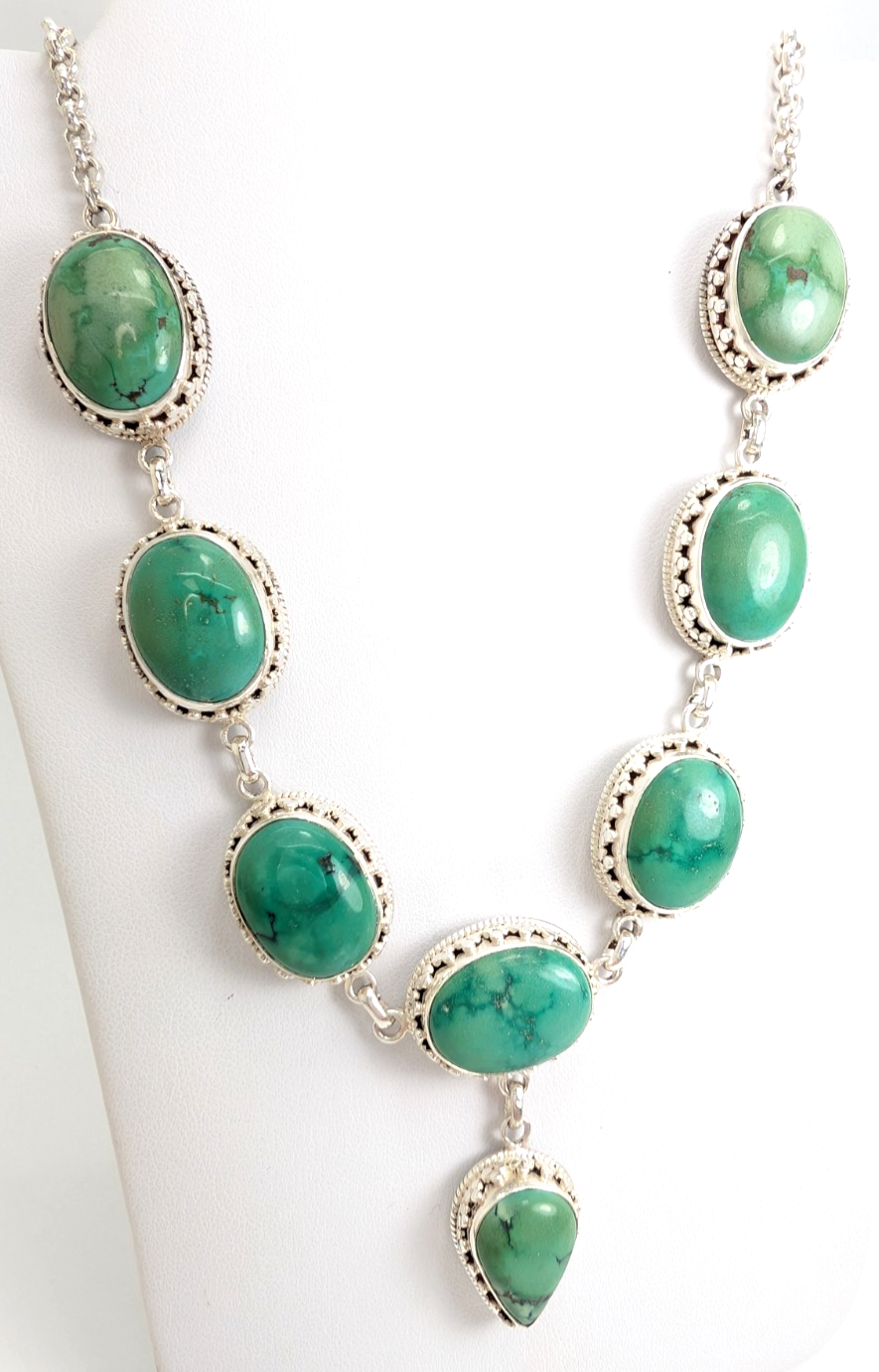 Sterling Silver 925 15" Necklace Turquoise R970- FOX1894 - Image 7