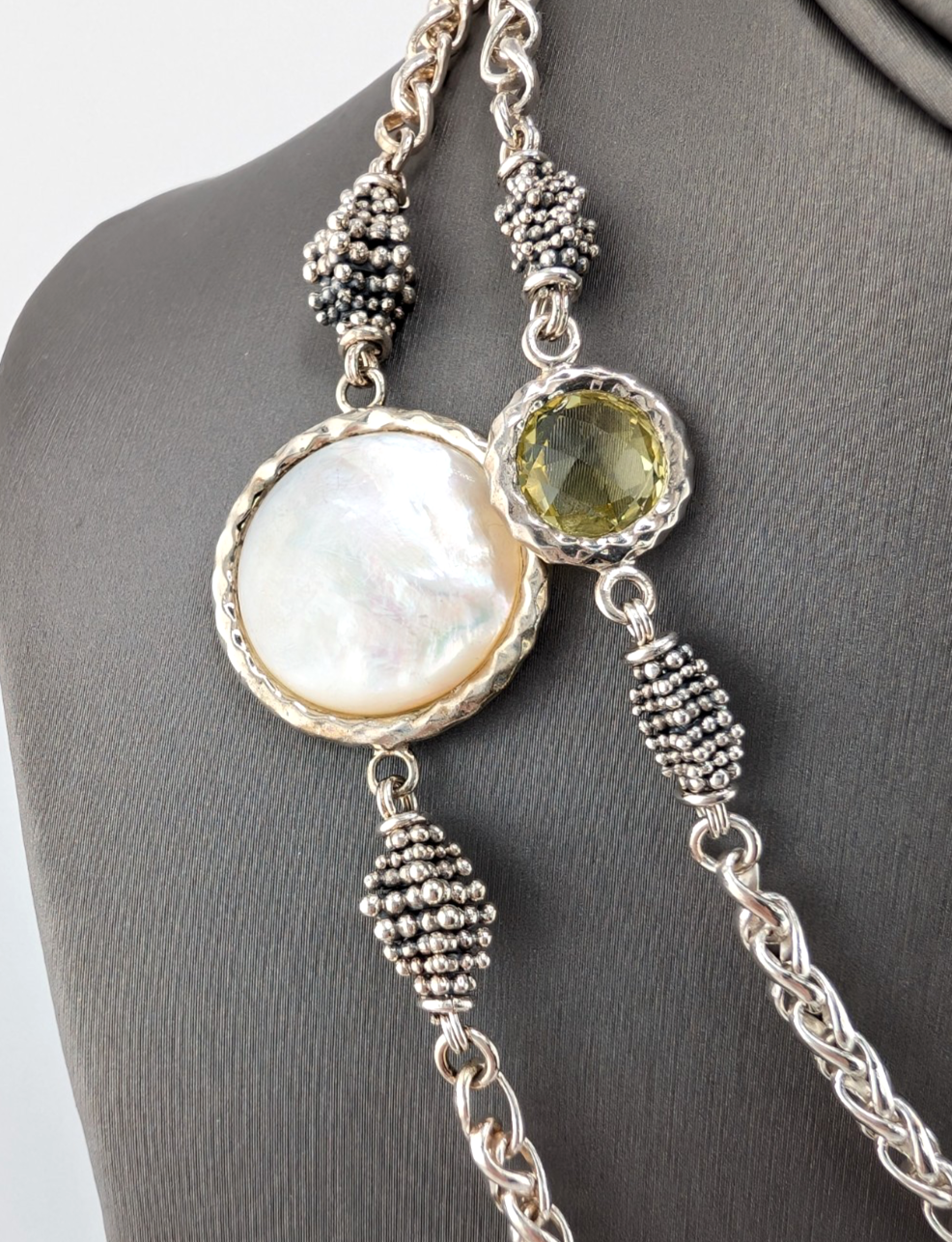 Sterling Silver 925 Michael Dawkins Mop & Lemon Quartz Necklace 17274 - Image 3