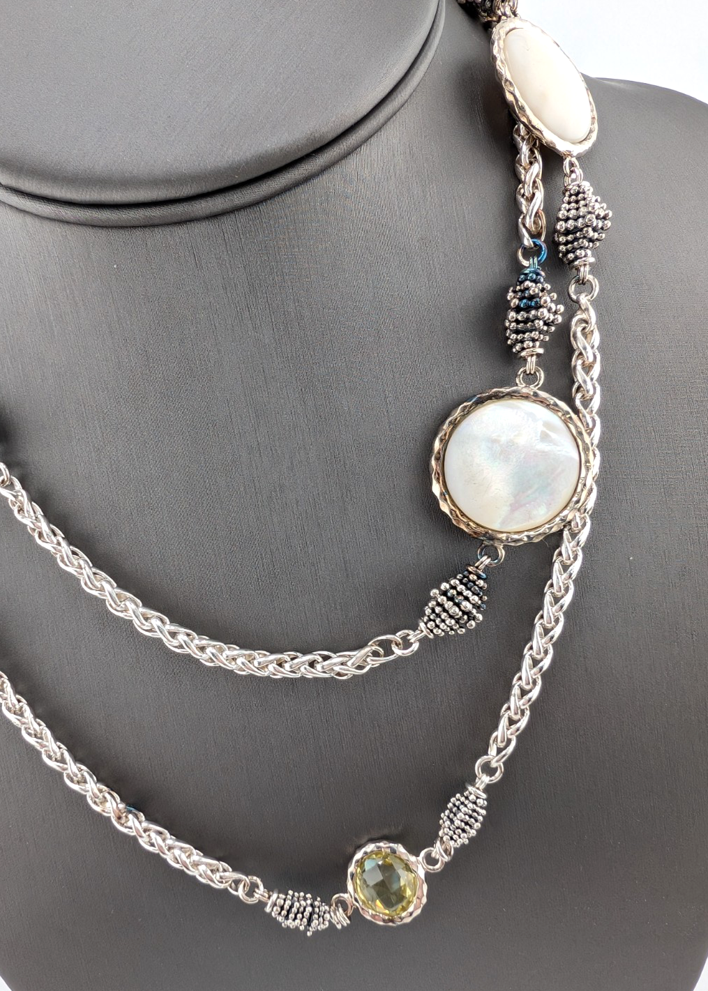 Sterling Silver 925 Michael Dawkins Mop & Lemon Quartz Necklace 17274 - Image 4