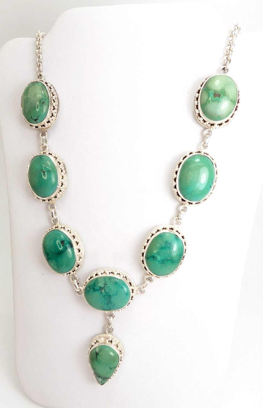 Sterling Silver 925 15" Necklace Turquoise R970- FOX1894 - Image 8