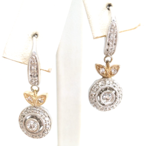 14K Two-tone Gold 1/10ctw Diamond Dangle Leverback Earrings P542-Fox1330