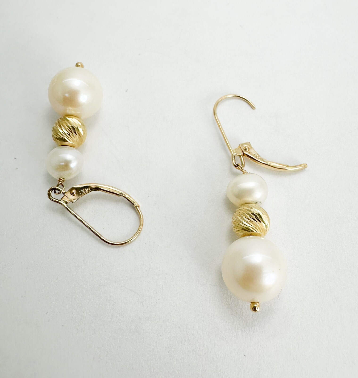 EFFY 14K Yellow Gold Pearl & Ribbed Gold Ball Dangle Earrings N131 - Image 12