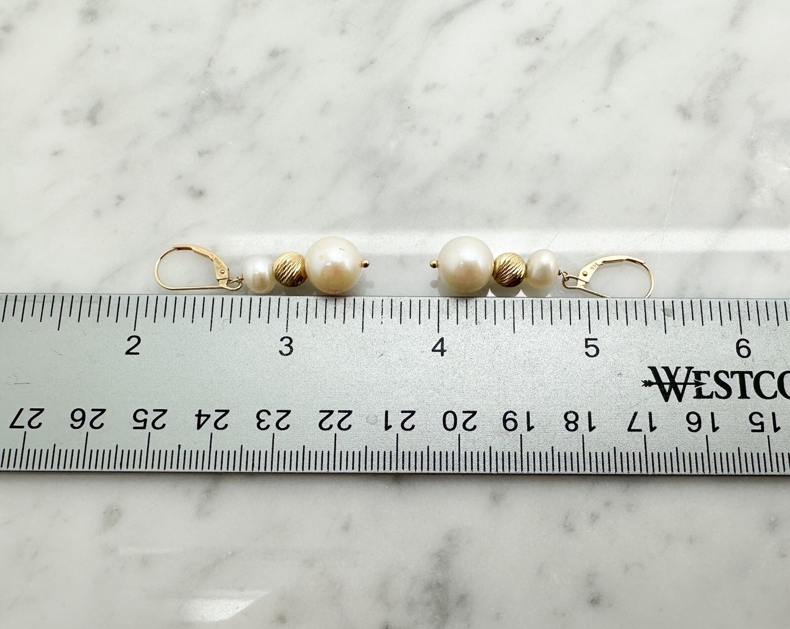 EFFY 14K Yellow Gold Pearl & Ribbed Gold Ball Dangle Earrings N131 - Image 13