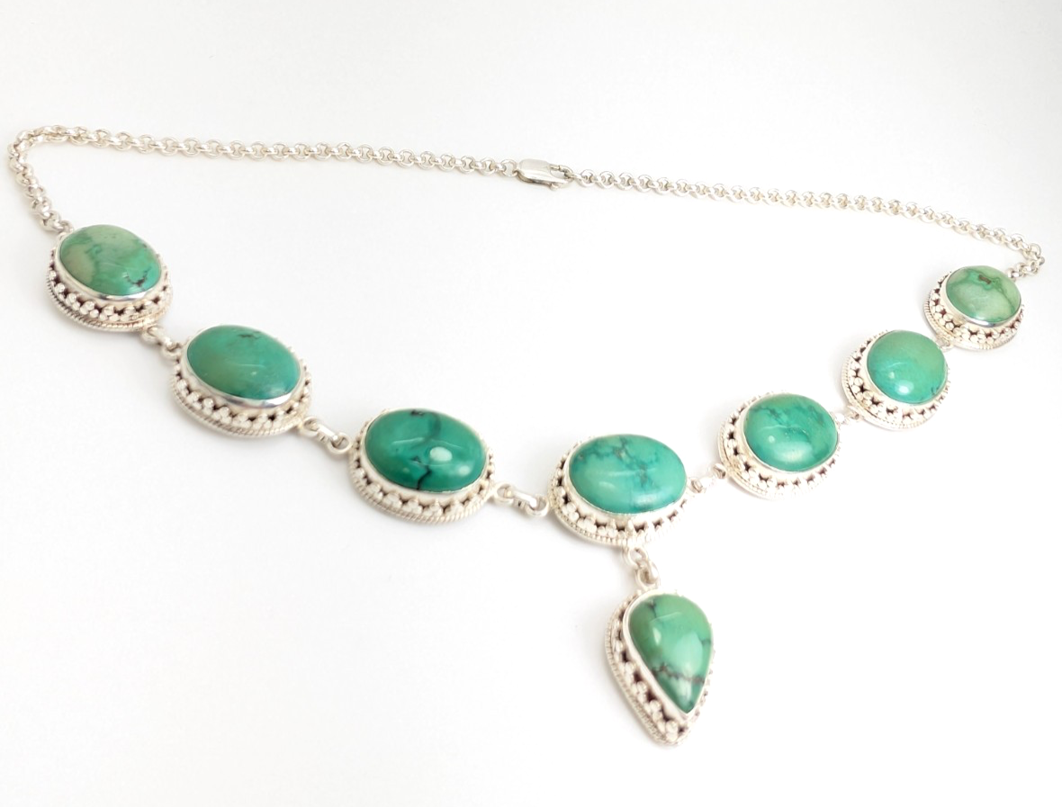 Sterling Silver 925 15" Necklace Turquoise R970- FOX1894 - Image 9