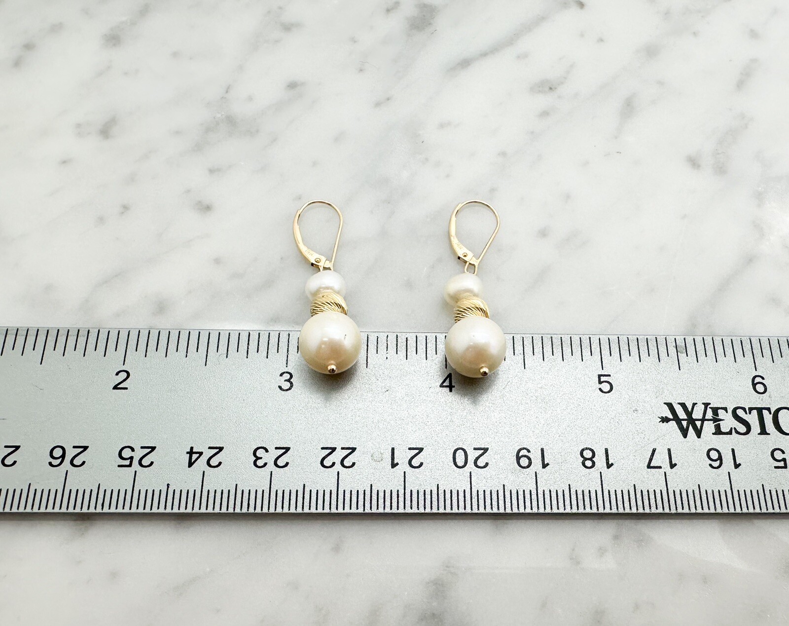 EFFY 14K Yellow Gold Pearl & Ribbed Gold Ball Dangle Earrings N131 - Image 14