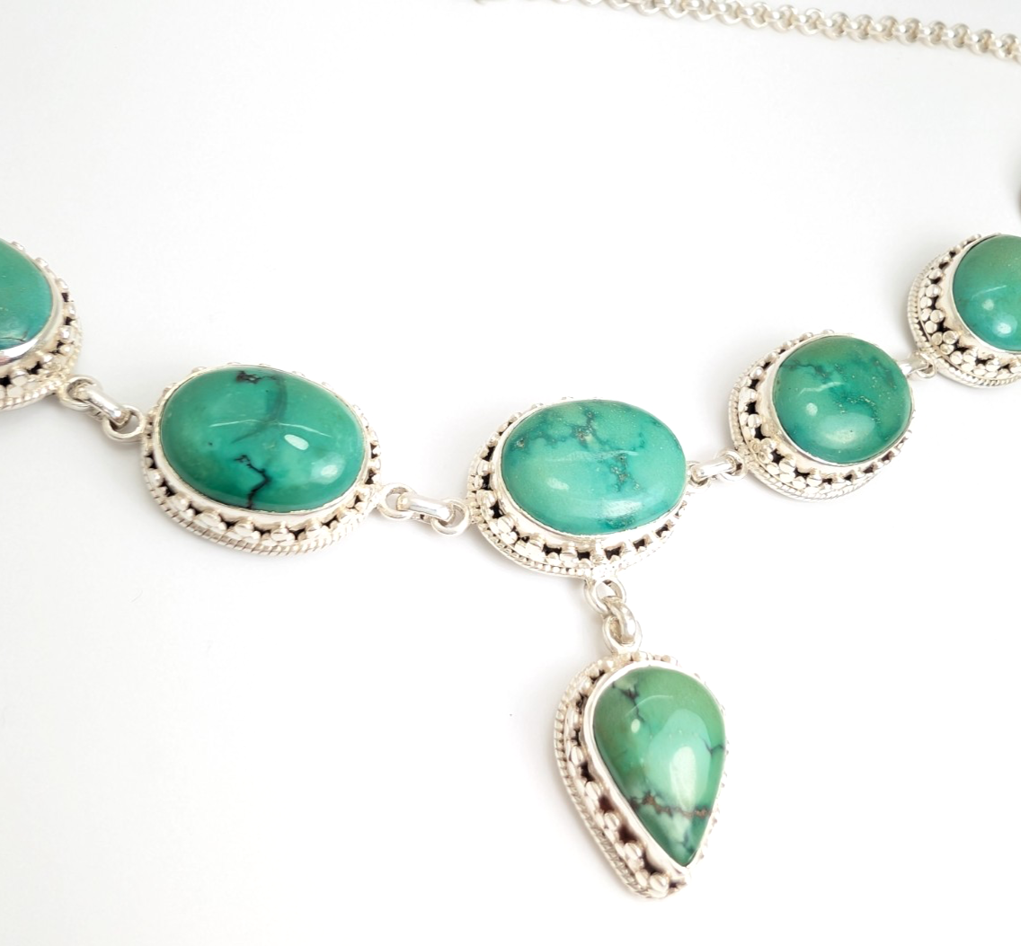 Sterling Silver 925 15" Necklace Turquoise R970- FOX1894 - Image 10