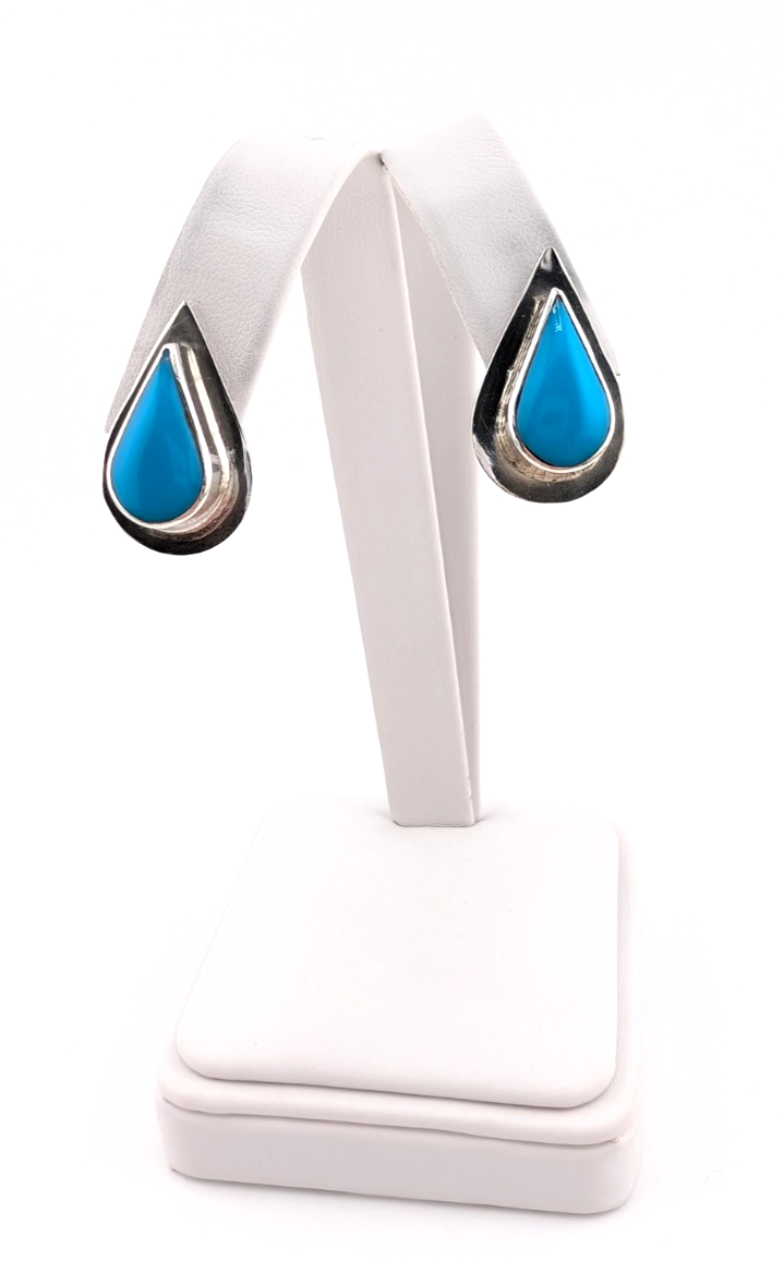 Sterling Silver 925 Earrings Turquoise R1105- CRN67 - Image 2