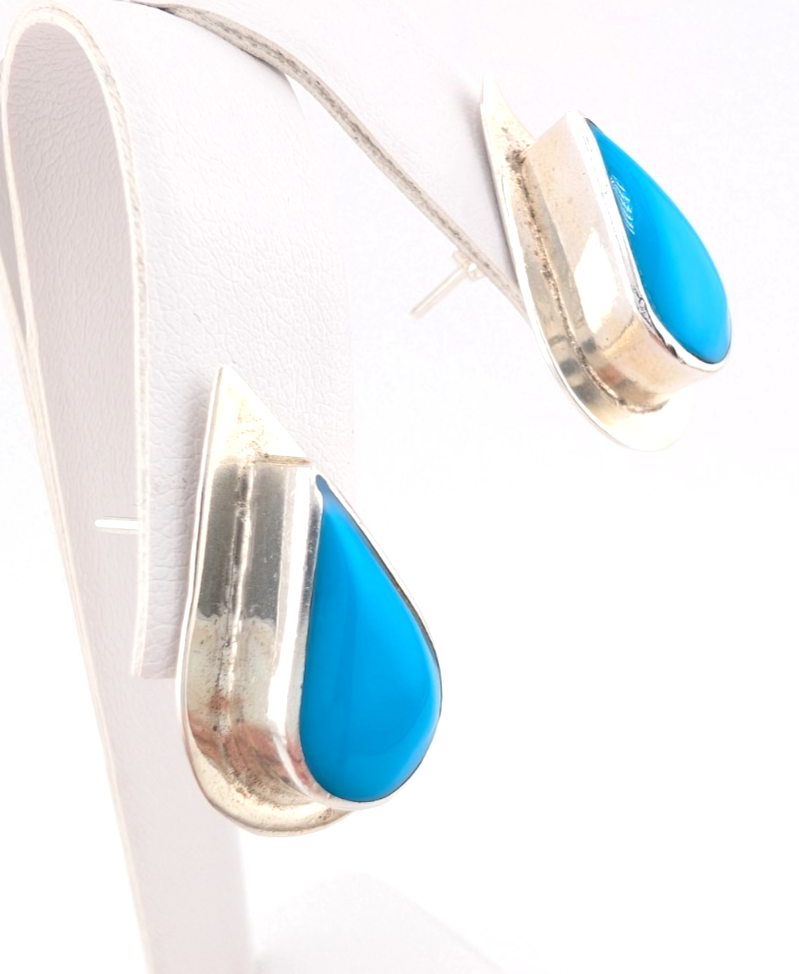 Sterling Silver 925 Earrings Turquoise R1105- CRN67 - Image 4