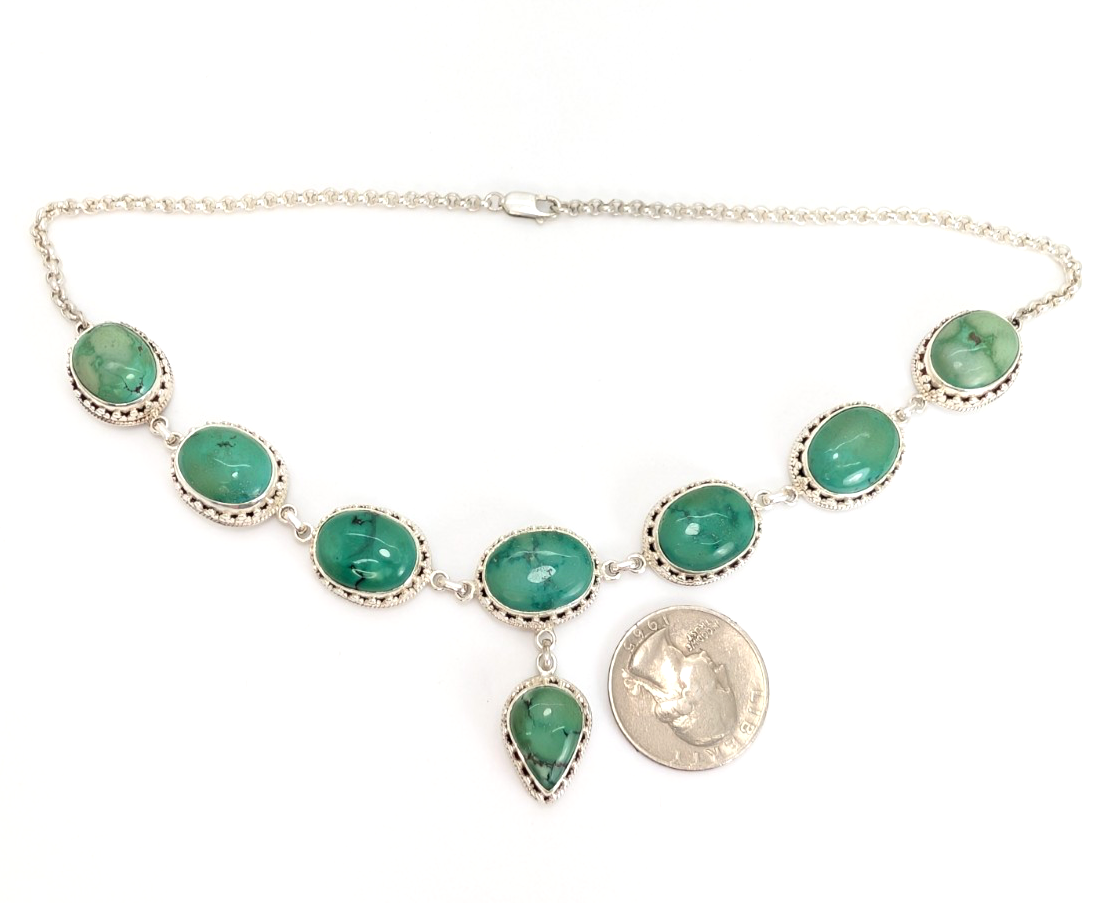 Sterling Silver 925 15" Necklace Turquoise R970- FOX1894 - Image 11