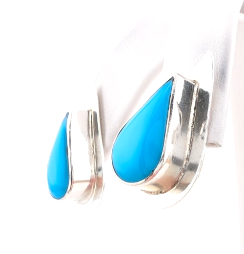 Sterling Silver 925 Earrings Turquoise R1105- CRN67 - Image 7