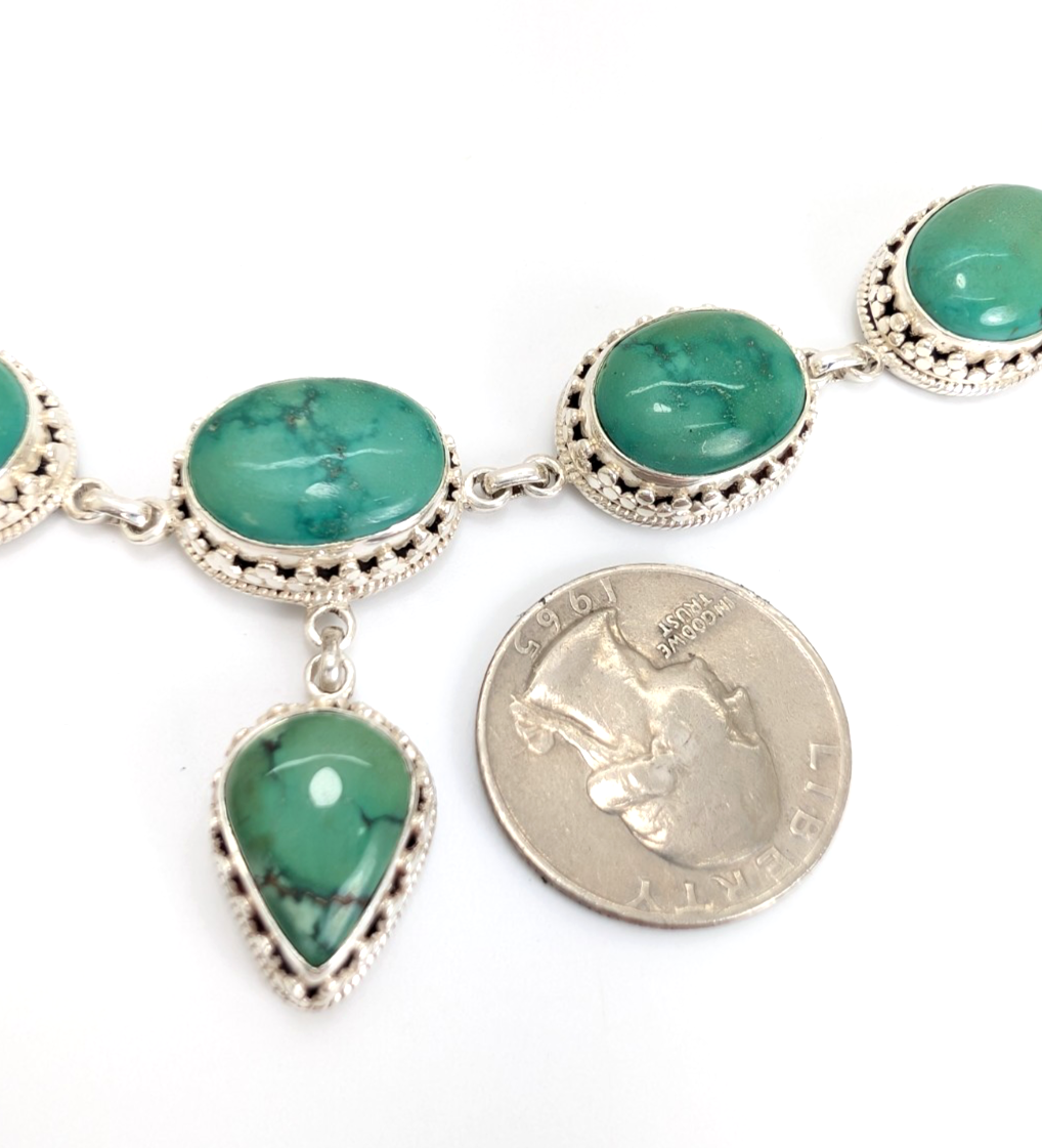 Sterling Silver 925 15" Necklace Turquoise R970- FOX1894 - Image 12