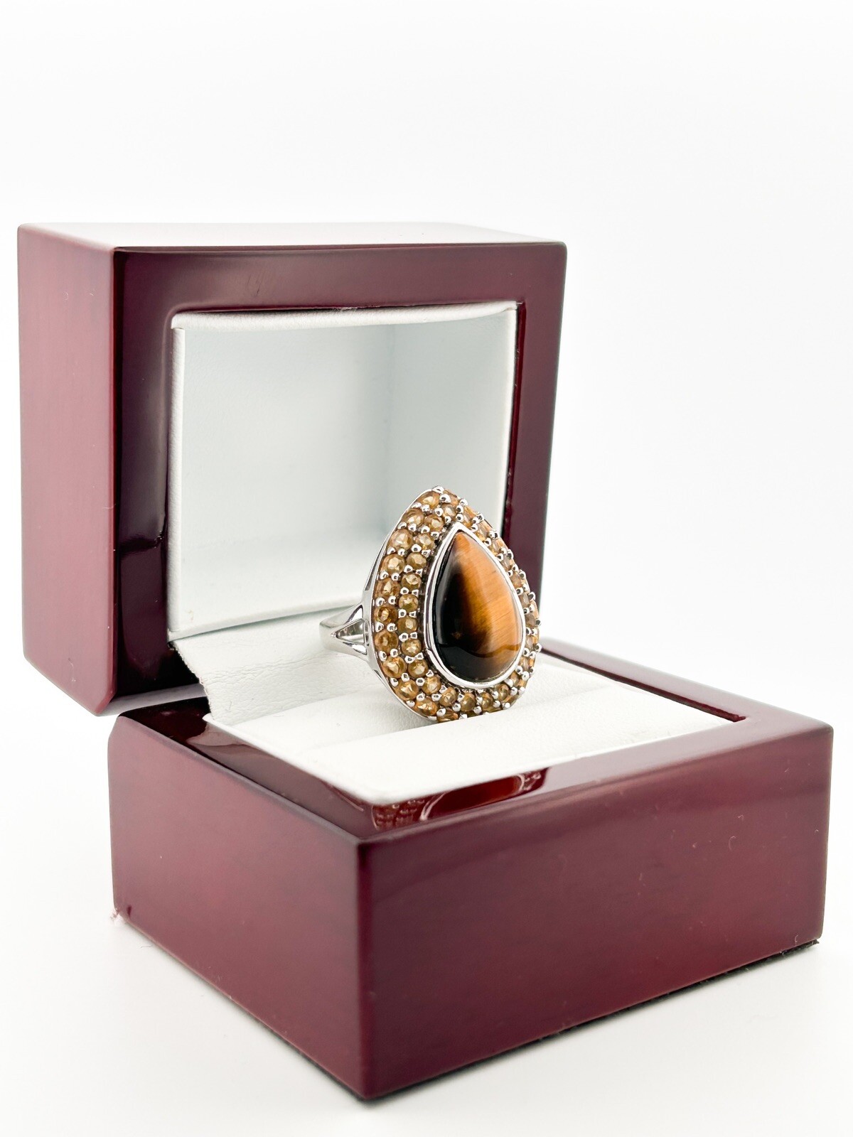 Sterling Silver 925 Teardrop Tiger's Eye Gemstone Ring O185 - Image 2