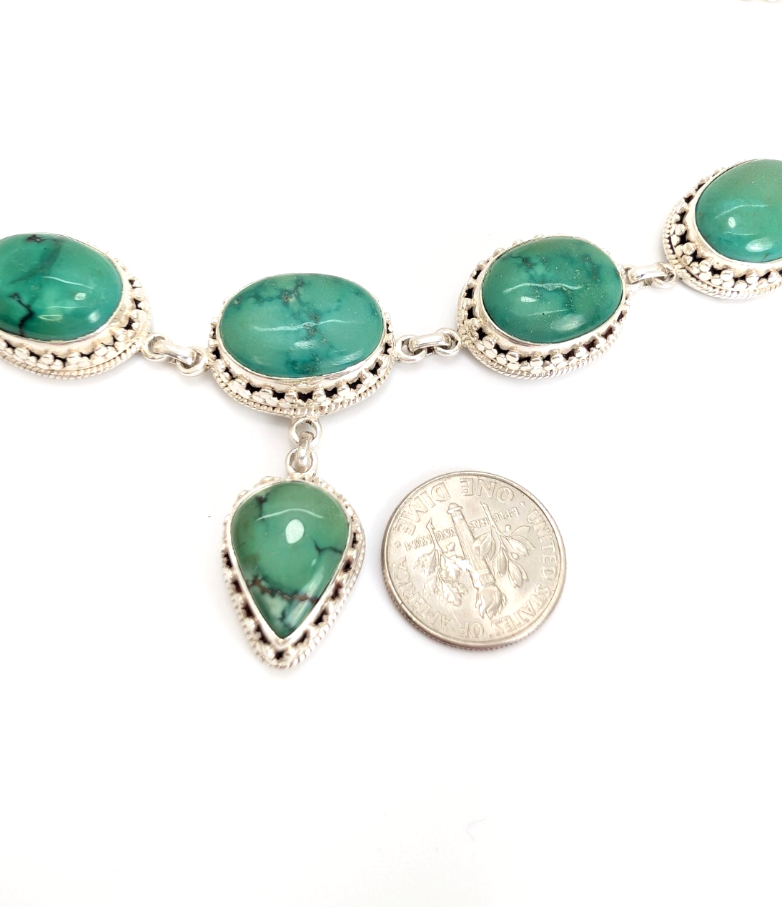 Sterling Silver 925 15" Necklace Turquoise R970- FOX1894 - Image 13