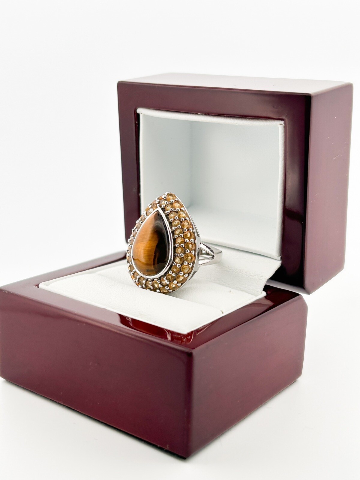 Sterling Silver 925 Teardrop Tiger's Eye Gemstone Ring O185 - Image 3