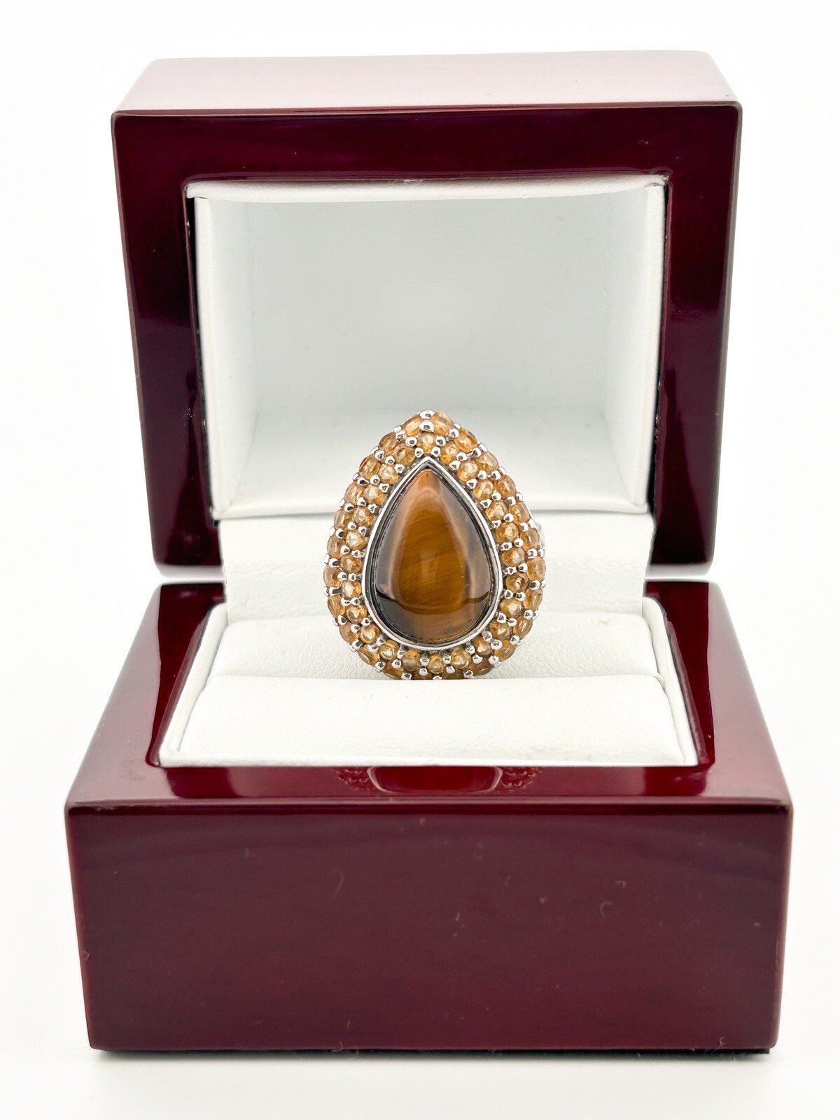 Sterling Silver 925 Teardrop Tiger's Eye Gemstone Ring O185 - Image 4