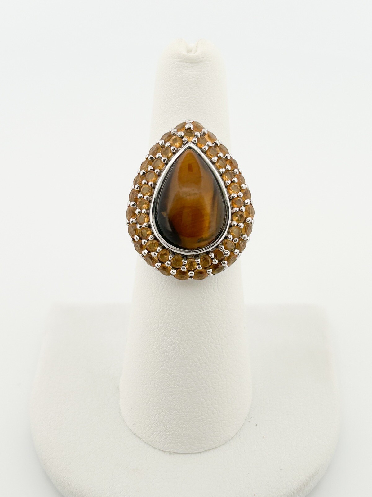 Sterling Silver 925 Teardrop Tiger's Eye Gemstone Ring O185 - Image 5