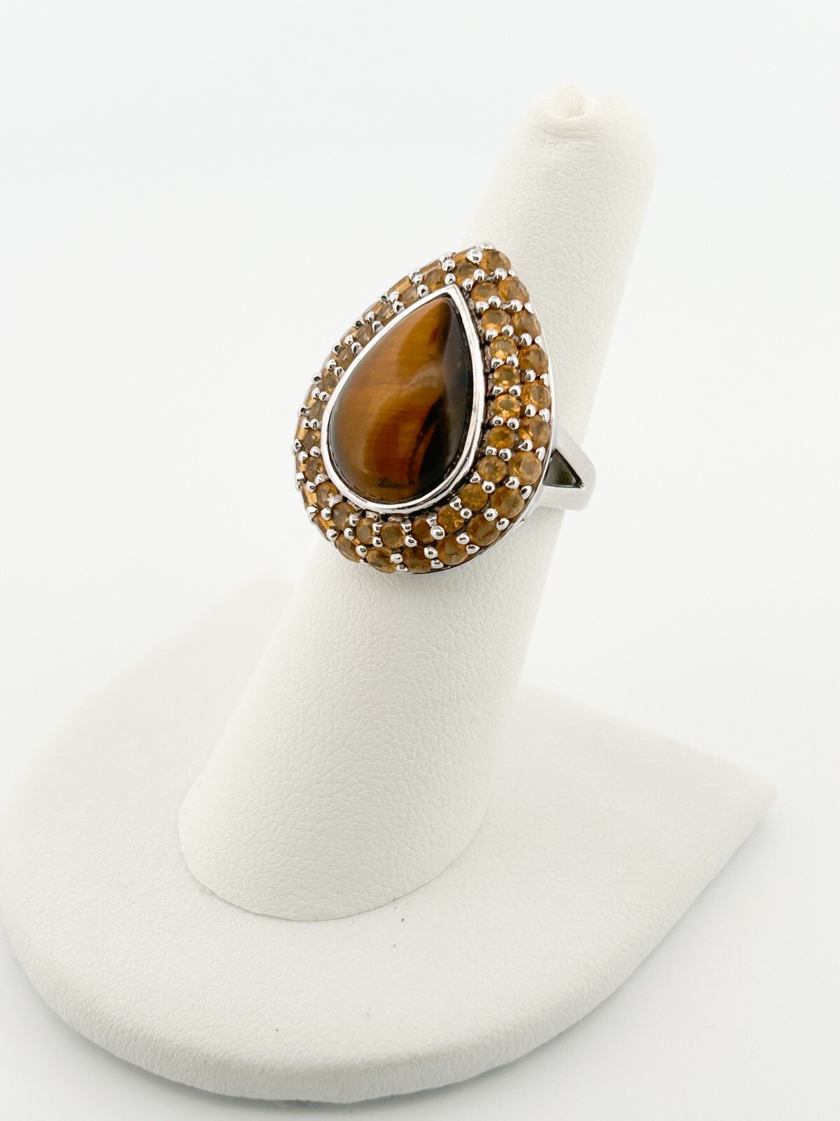 Sterling Silver 925 Teardrop Tiger's Eye Gemstone Ring O185 - Image 6