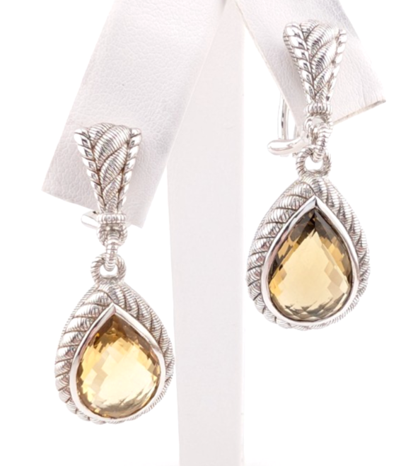 Judith Ripka Sterling Silver 925 Smoky Quartz Dangle Clip on Earrings OAK522