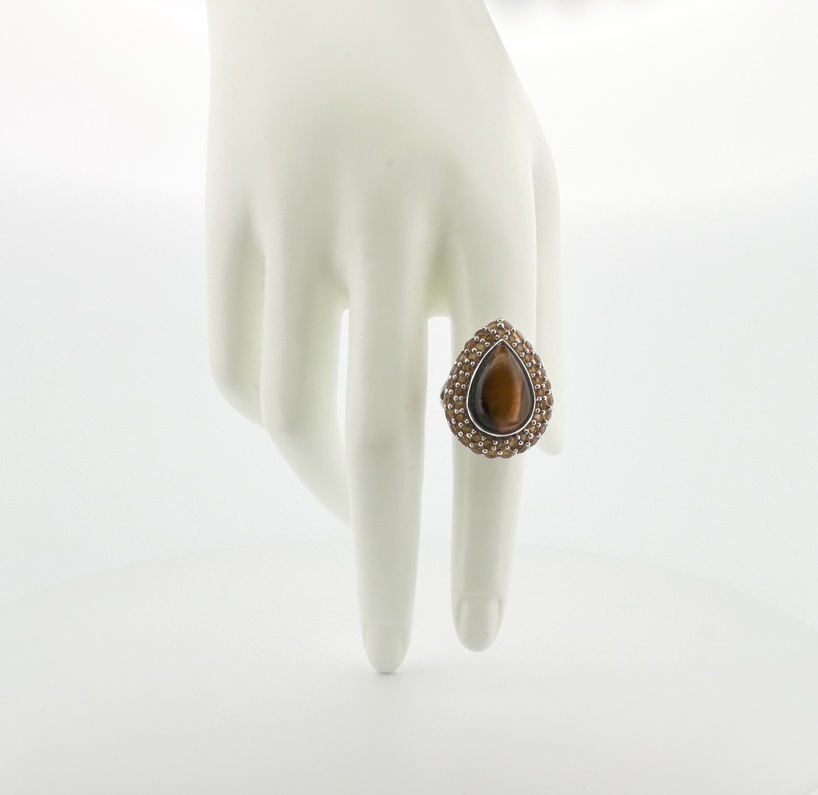 Sterling Silver 925 Teardrop Tiger's Eye Gemstone Ring O185 - Image 7