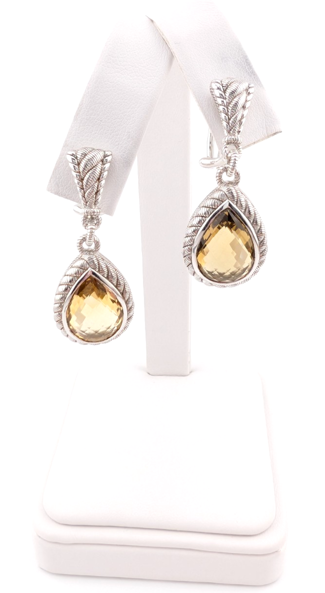 Judith Ripka Sterling Silver 925 Smoky Quartz Dangle Clip on Earrings OAK522 - Image 6