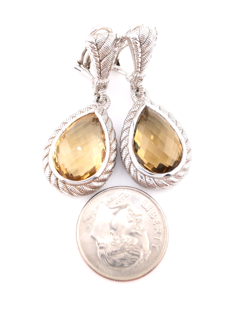 Judith Ripka Sterling Silver 925 Smoky Quartz Dangle Clip on Earrings OAK522 - Image 11