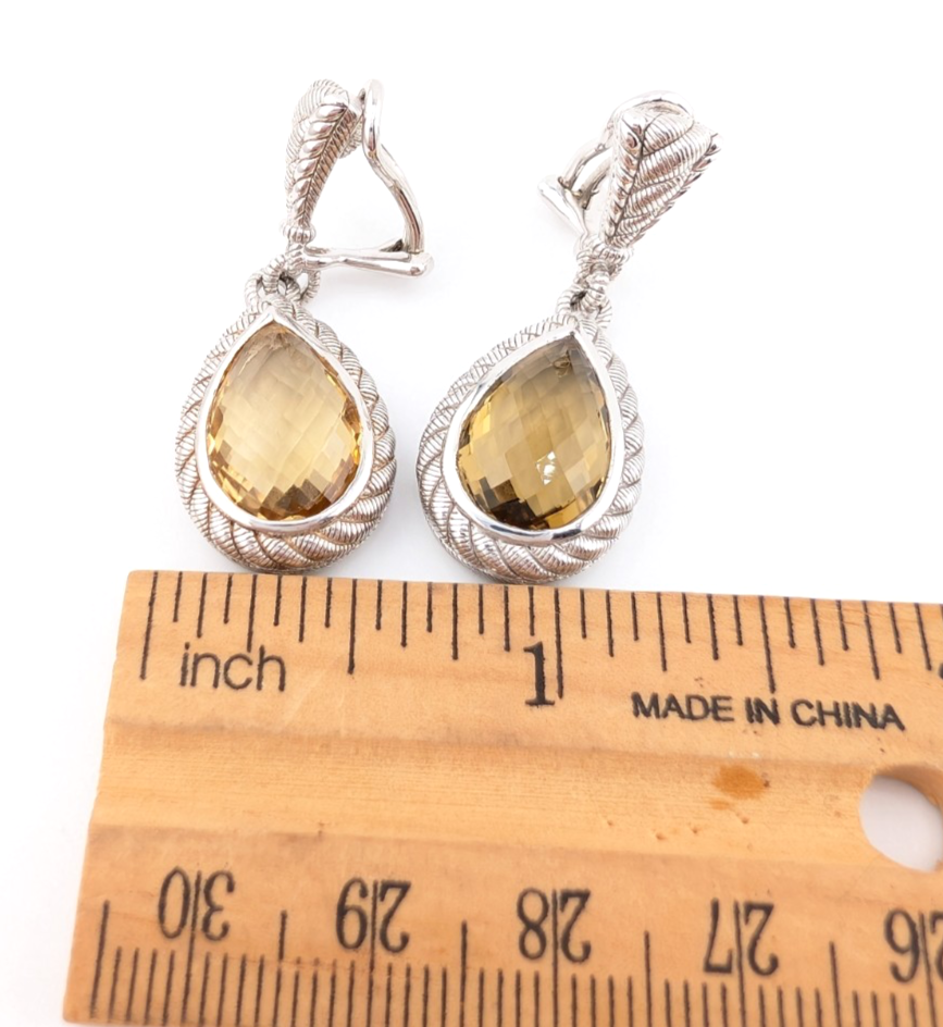 Judith Ripka Sterling Silver 925 Smoky Quartz Dangle Clip on Earrings OAK522 - Image 15