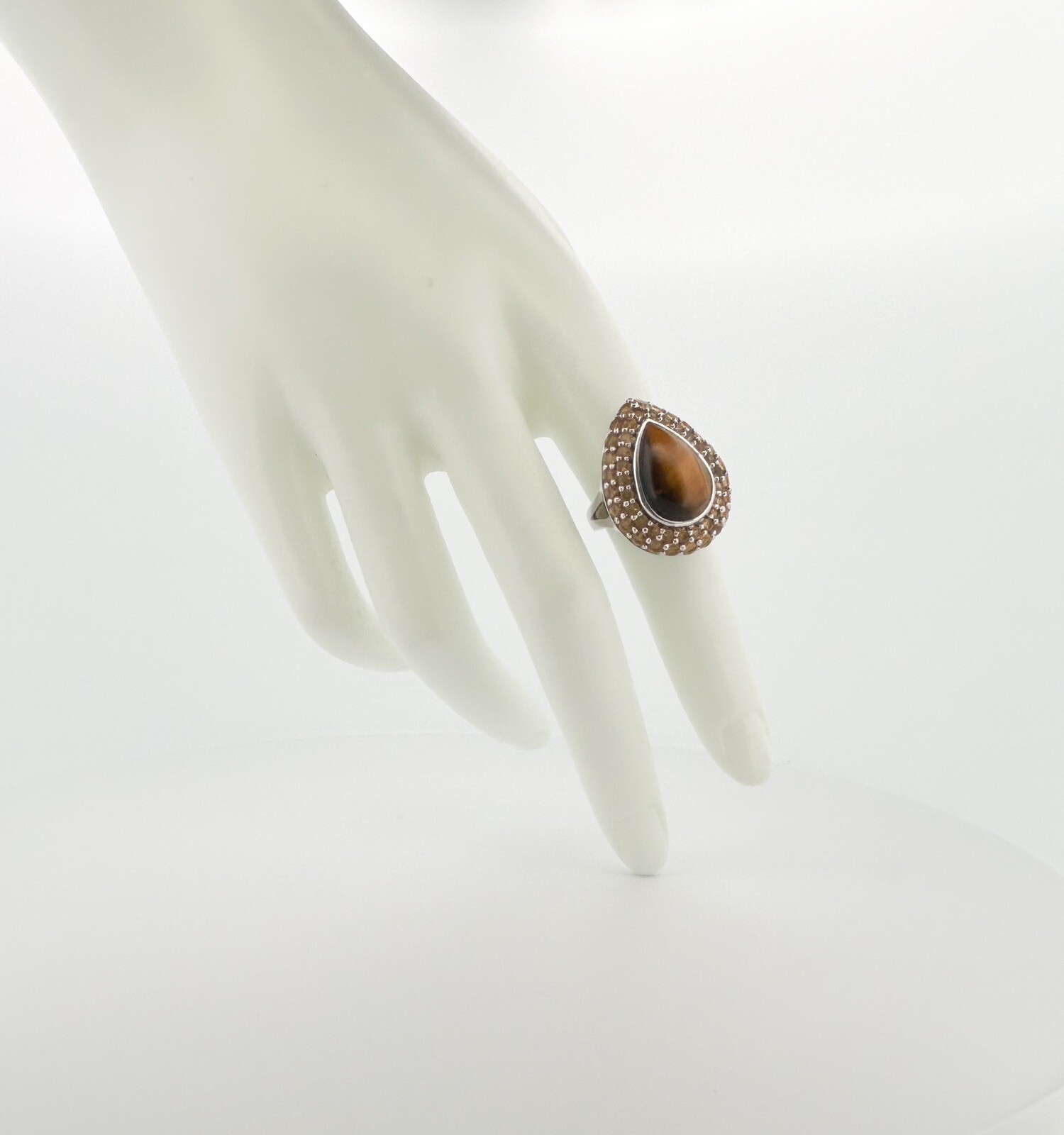 Sterling Silver 925 Teardrop Tiger's Eye Gemstone Ring O185 - Image 8