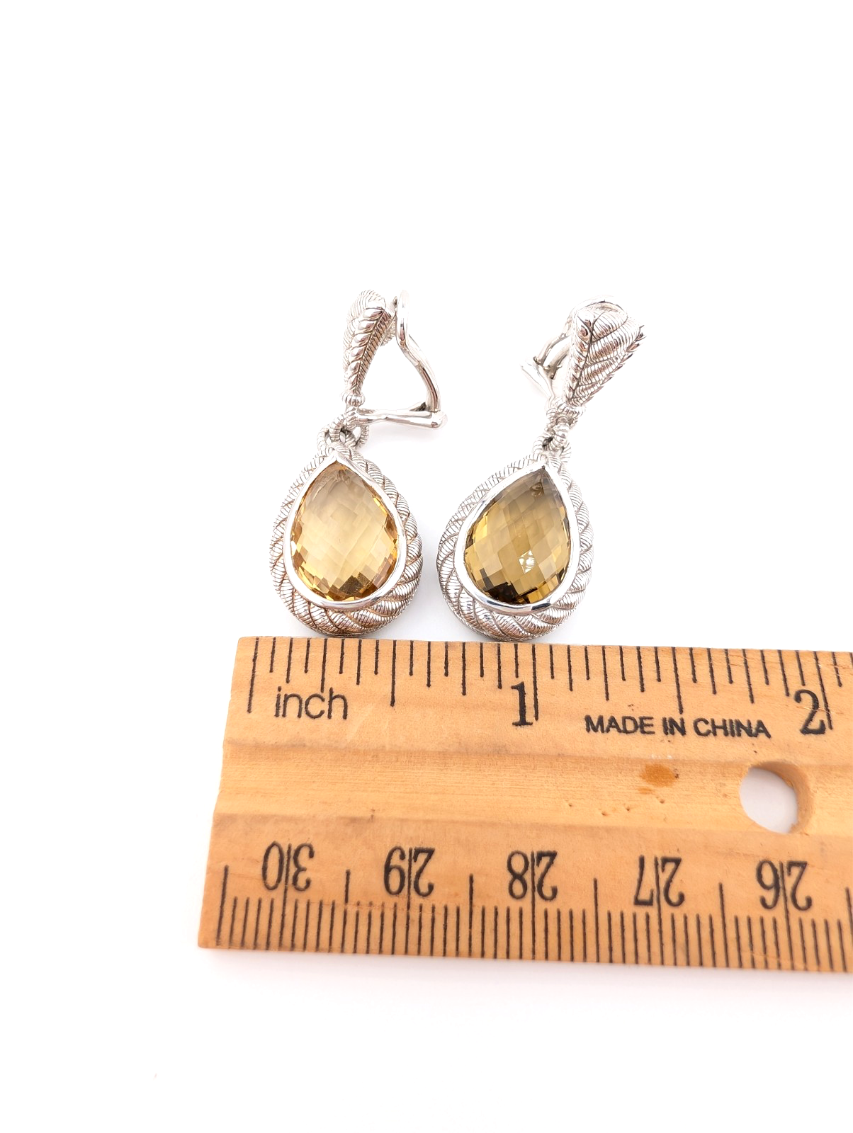 Judith Ripka Sterling Silver 925 Smoky Quartz Dangle Clip on Earrings OAK522 - Image 16