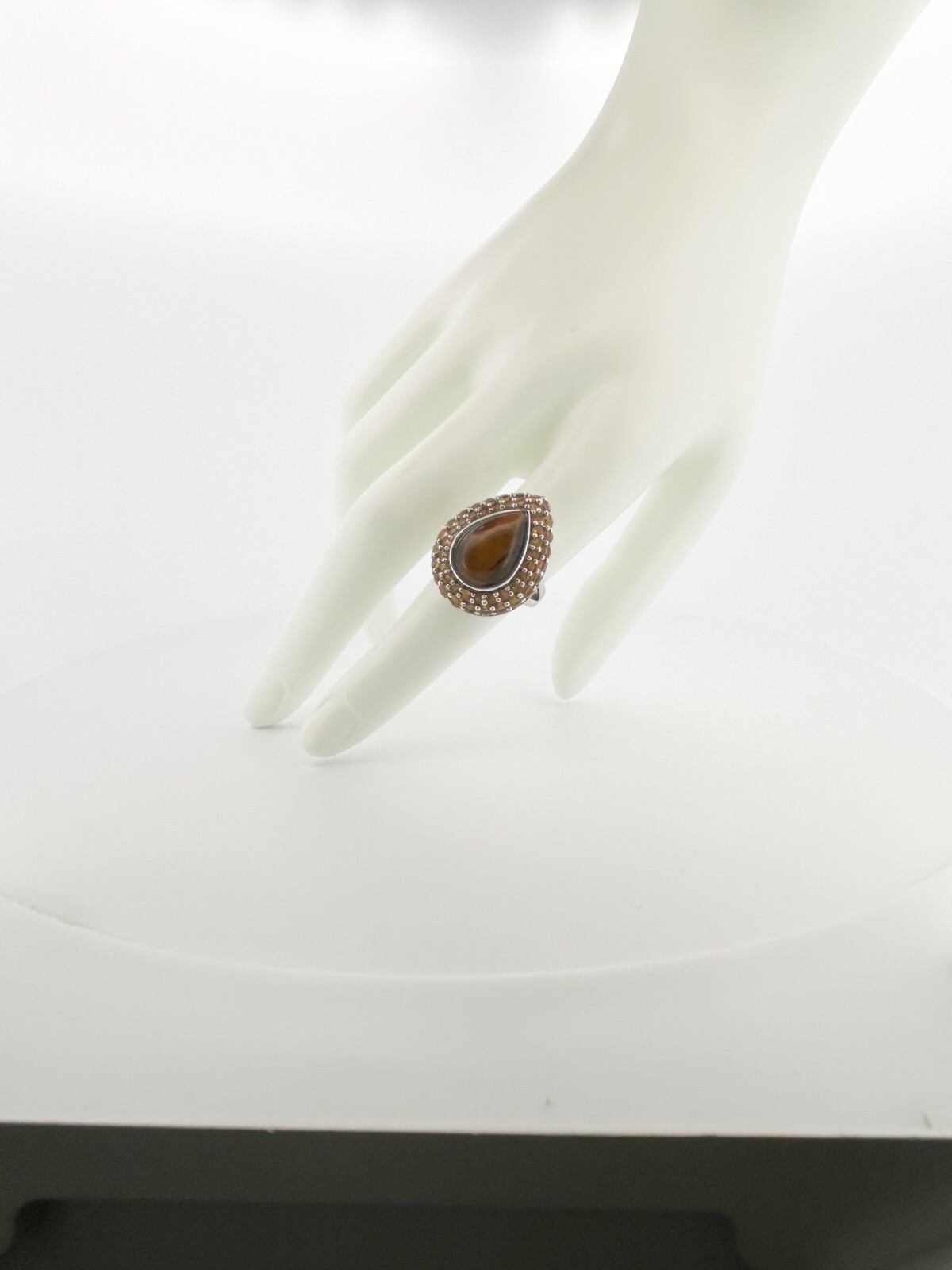 Sterling Silver 925 Teardrop Tiger's Eye Gemstone Ring O185 - Image 9