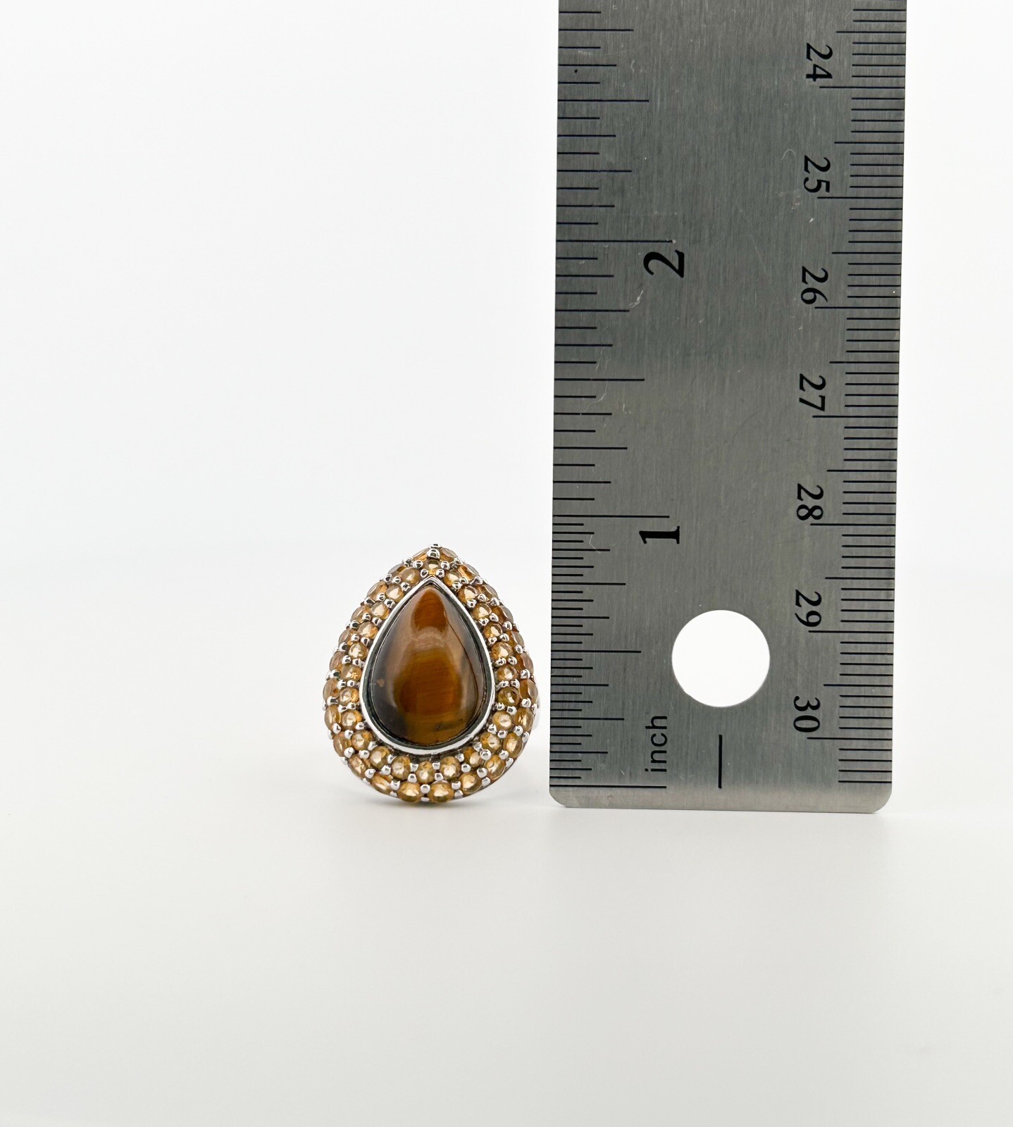 Sterling Silver 925 Teardrop Tiger's Eye Gemstone Ring O185 - Image 10