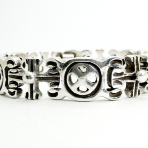 Taxco Mexico Sterling Silver 925 Aztec Style Stamped Link Bracelet 10411