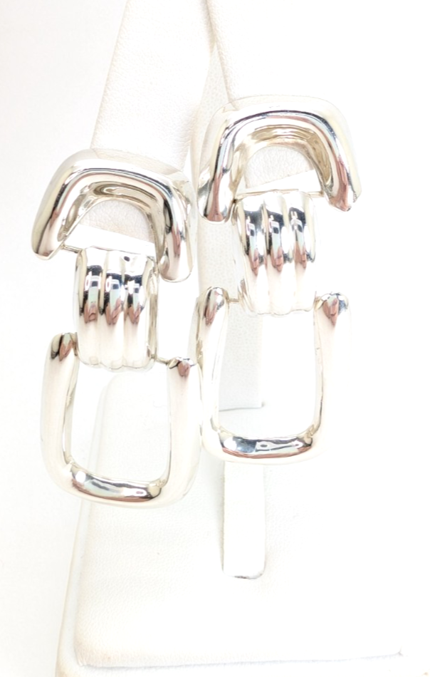 Sterling Silver 925 Chunky Doorknocker Stud Earrings R977- FOX1901 - Image 2