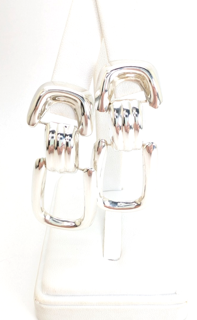 Sterling Silver 925 Chunky Doorknocker Stud Earrings R977- FOX1901 - Image 4