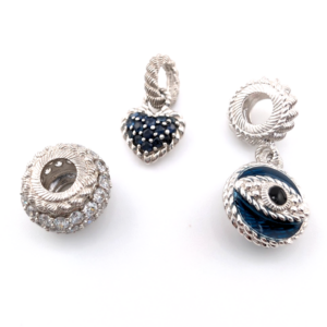Judith Ripka 925 Misc 3 Charms Evil Eye-Sapphire Heart- Clear Gem Bead Oak884