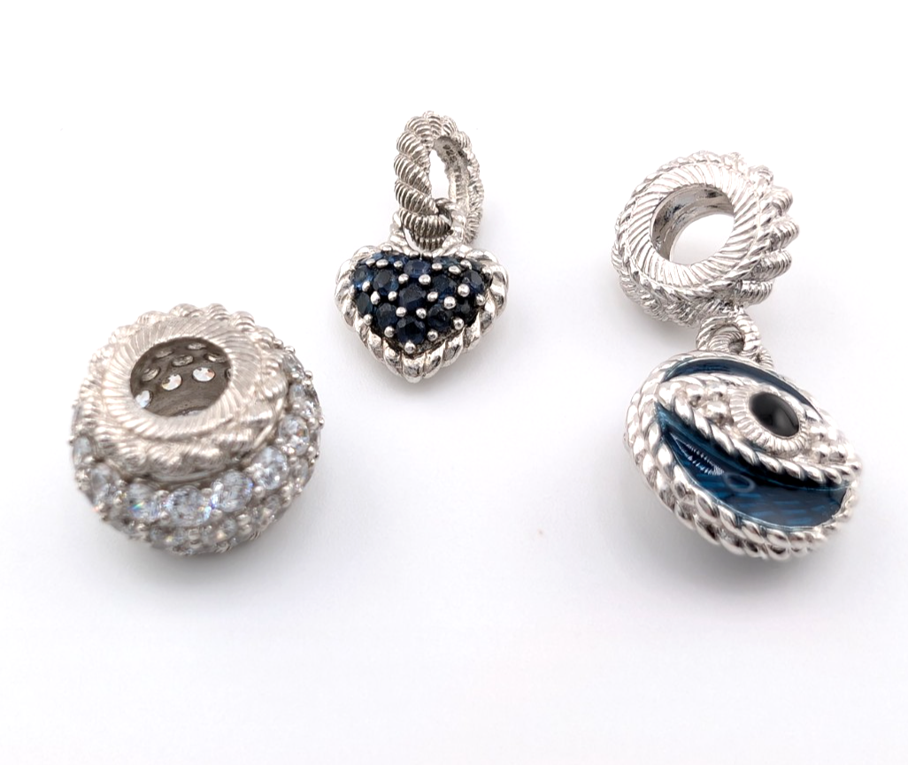 Judith Ripka 925 Misc 3 Charms Evil Eye-Sapphire Heart- Clear Gem Bead Oak884 - Image 2