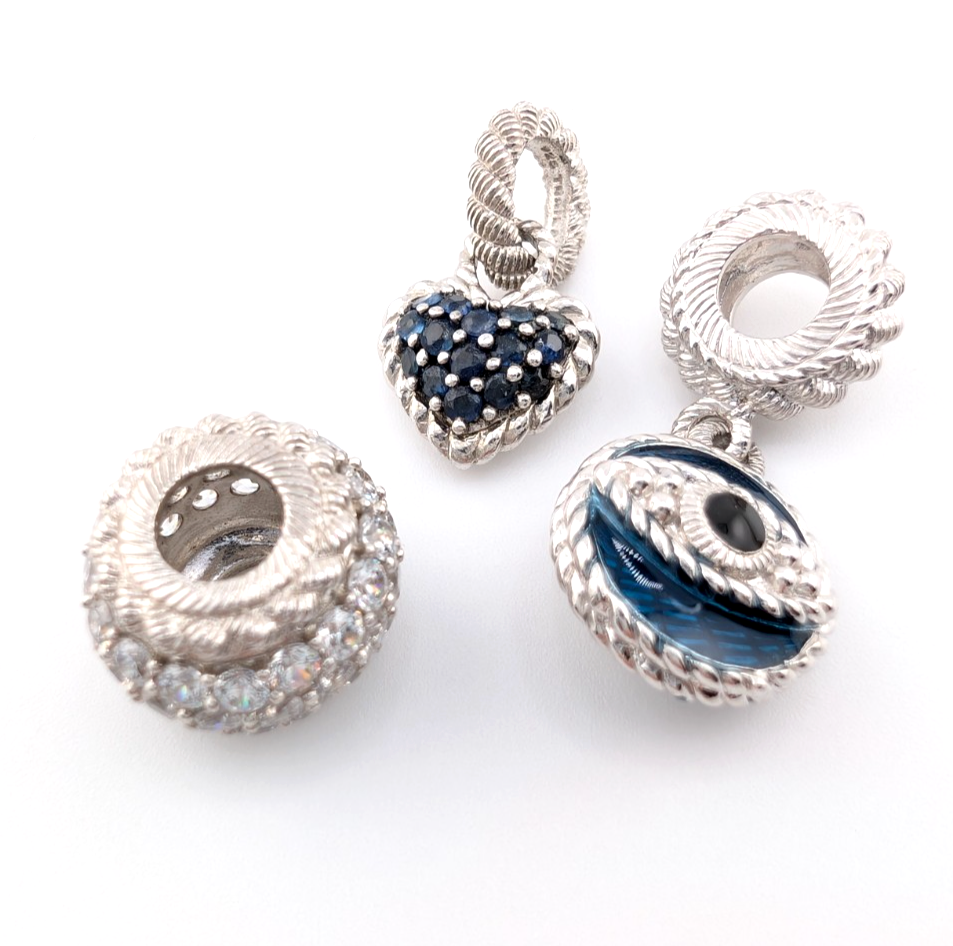Judith Ripka 925 Misc 3 Charms Evil Eye-Sapphire Heart- Clear Gem Bead Oak884 - Image 3