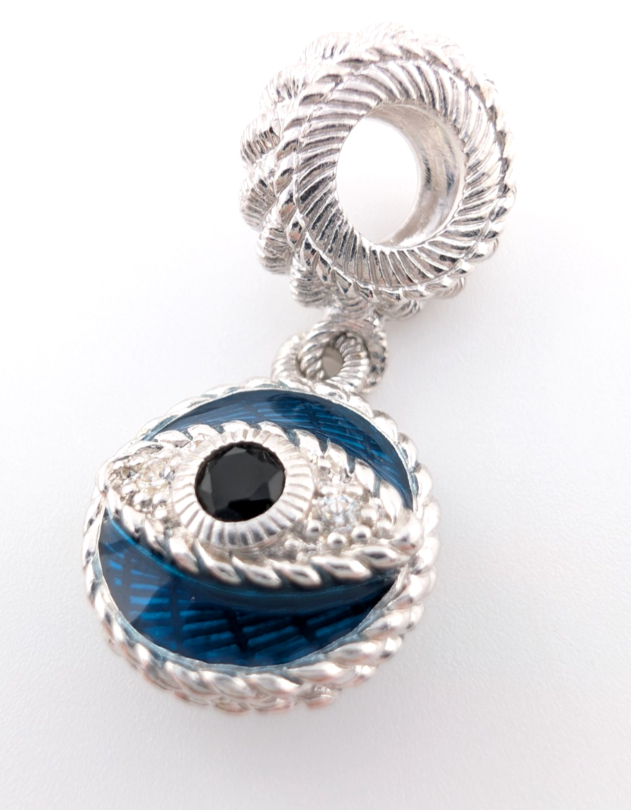 Judith Ripka 925 Misc 3 Charms Evil Eye-Sapphire Heart- Clear Gem Bead Oak884 - Image 4
